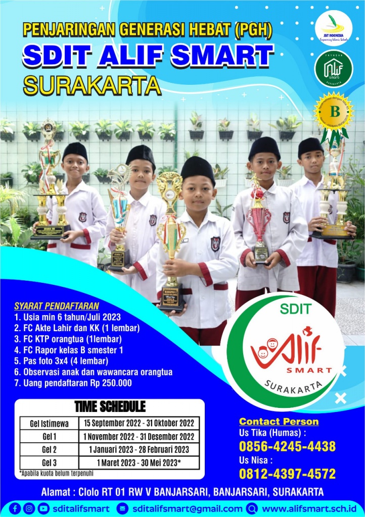 INFORMASI PENJARINGAN GENERASI HEBAT SDIT ALIF SMART SURAKARTA TAHUN AJARAN 2023/2024